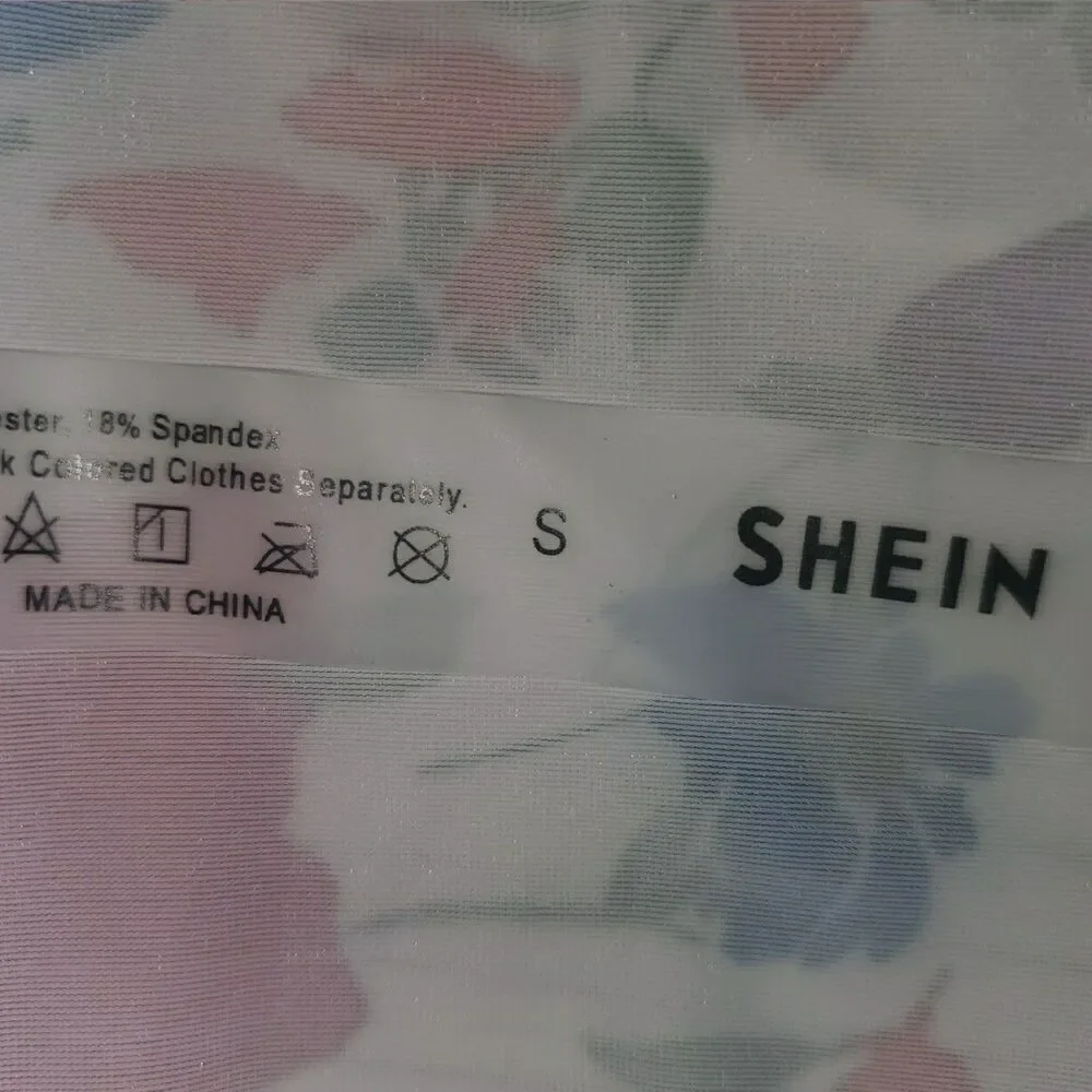 Shein White With Blue And Pink Floral Bikini 2 Piece Swimsuit Size S.